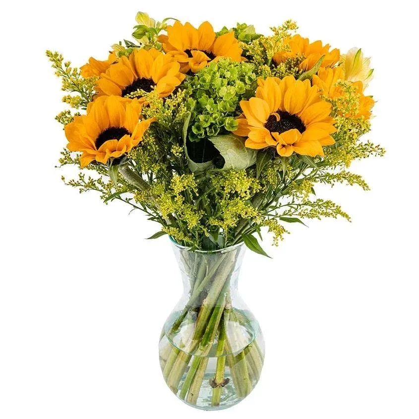 Sunny Day by Arabella Bouquets with a Free, Hand-Blown Glass Vase (Fresh-Cut Flowers)