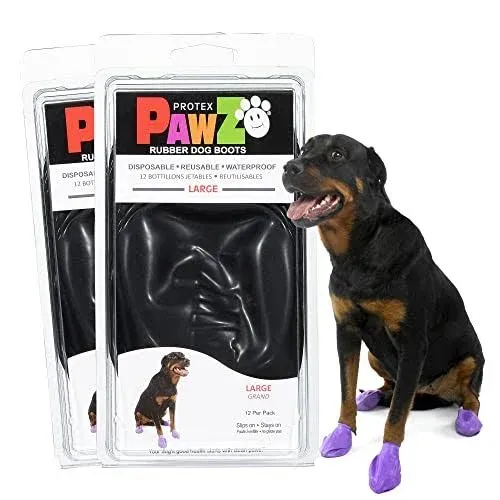 Pawz Rubber Dog Boots for Paws Up to 4", 24 Total (2 Packs of 12) - All-Weather Dog Booties for Hot Pavement, Snow, Mud, and Rain - Waterproof, Anti