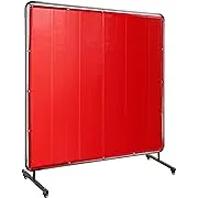 Mophorn Welding Screen with Frame 6' x 6', Welding Curtain with 4 Wheels, Welding Protection Screen Red Flame-Resistant Vinyl, Portable Light-proof