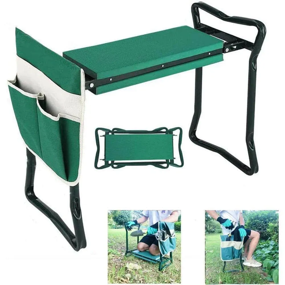 10 in. 2-Pieces Green Heavy-Duty Foldable Garden Stool Kneeling Stool Garden Tool Set