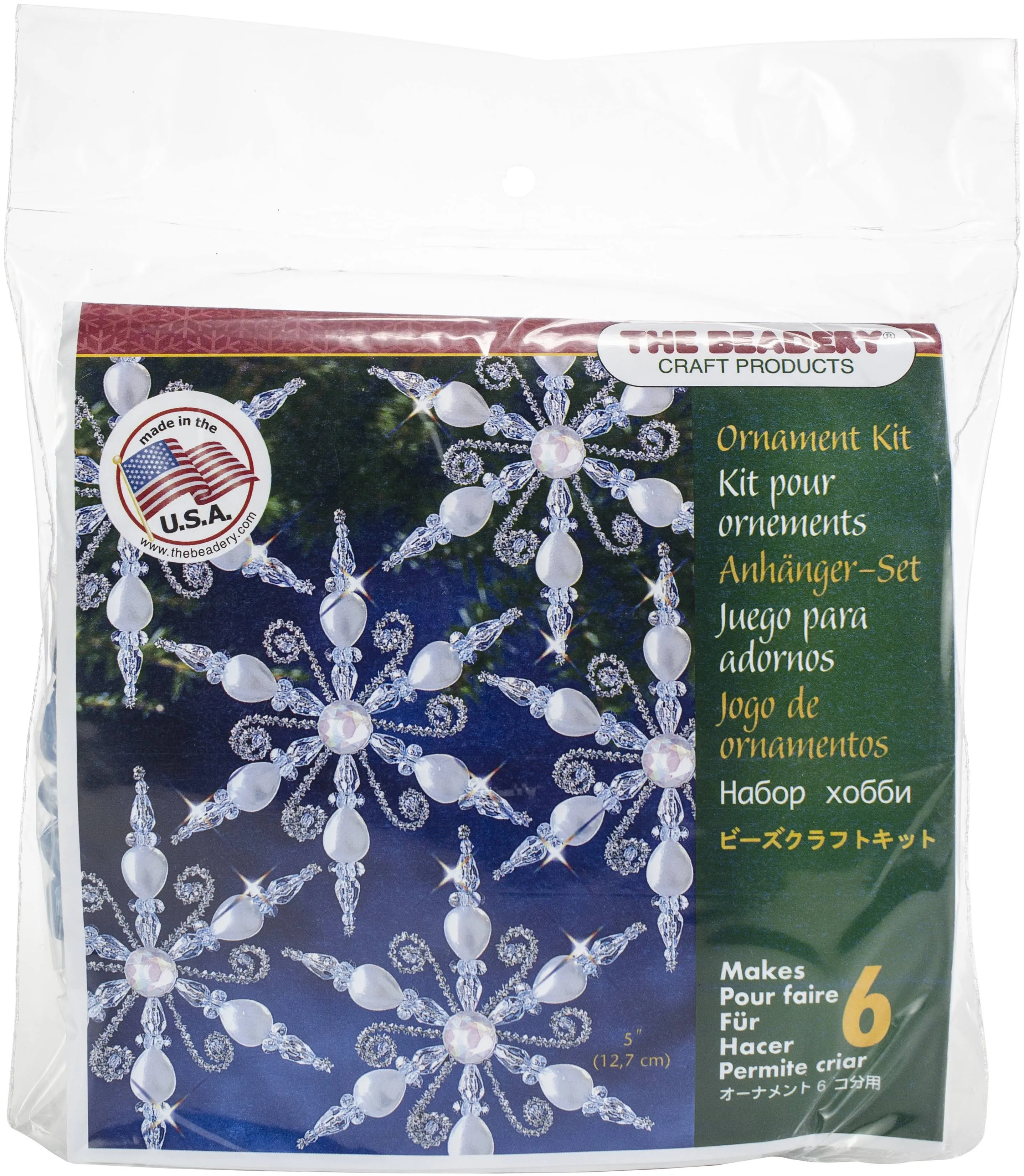 Beadery Holiday Beaded Ornament Kit Light Sapphire Snowflake Makes 6, Multi