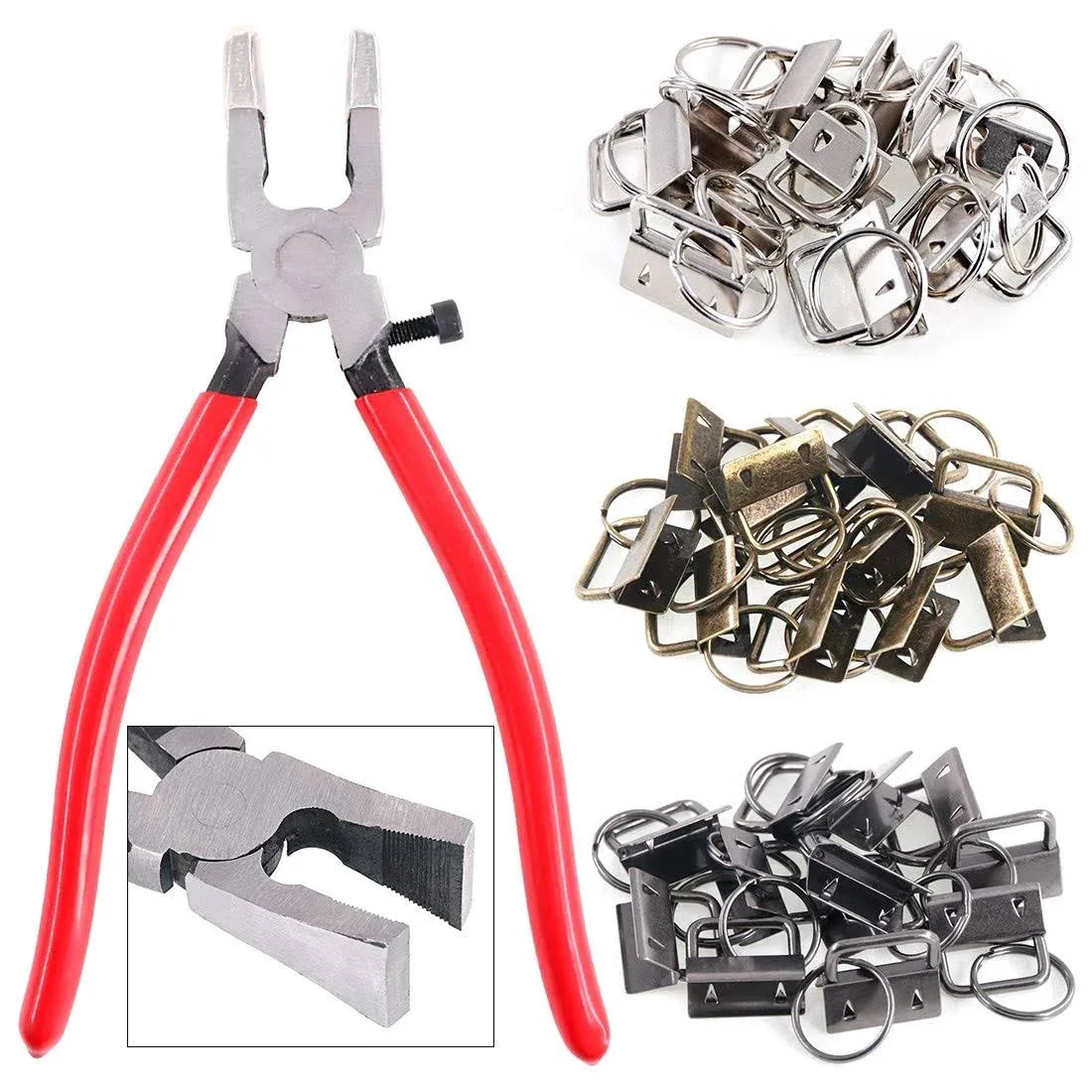 Swpeet 36 Sets 1" 25mm 3 Colors Key Fob Hardware with 1Pcs Key Fob Pliers, Glass Running Pliers Tools with Jaws, Studio Running Pliers Attach Rubber Tips Perfect for Key Fob