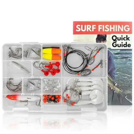 Saltwater Fishing Gear, 131pcs Saltwater Surf Fishing Tackle Kit Include Saltwater Fishing Lures Fishing Rigs Pyramid Sinker Fishing Hooks Leader Swivel Spoons Lures Fishing Accessories