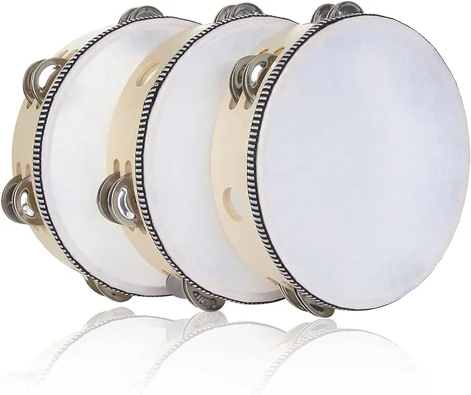 3 Pack 8 inch Tambourine for Adults Hand Held Wood Tambourine Metal Jingles Musical Educational Instrument Rhythm Percussion Tambourine for KTV, Party, Church (Single Row)