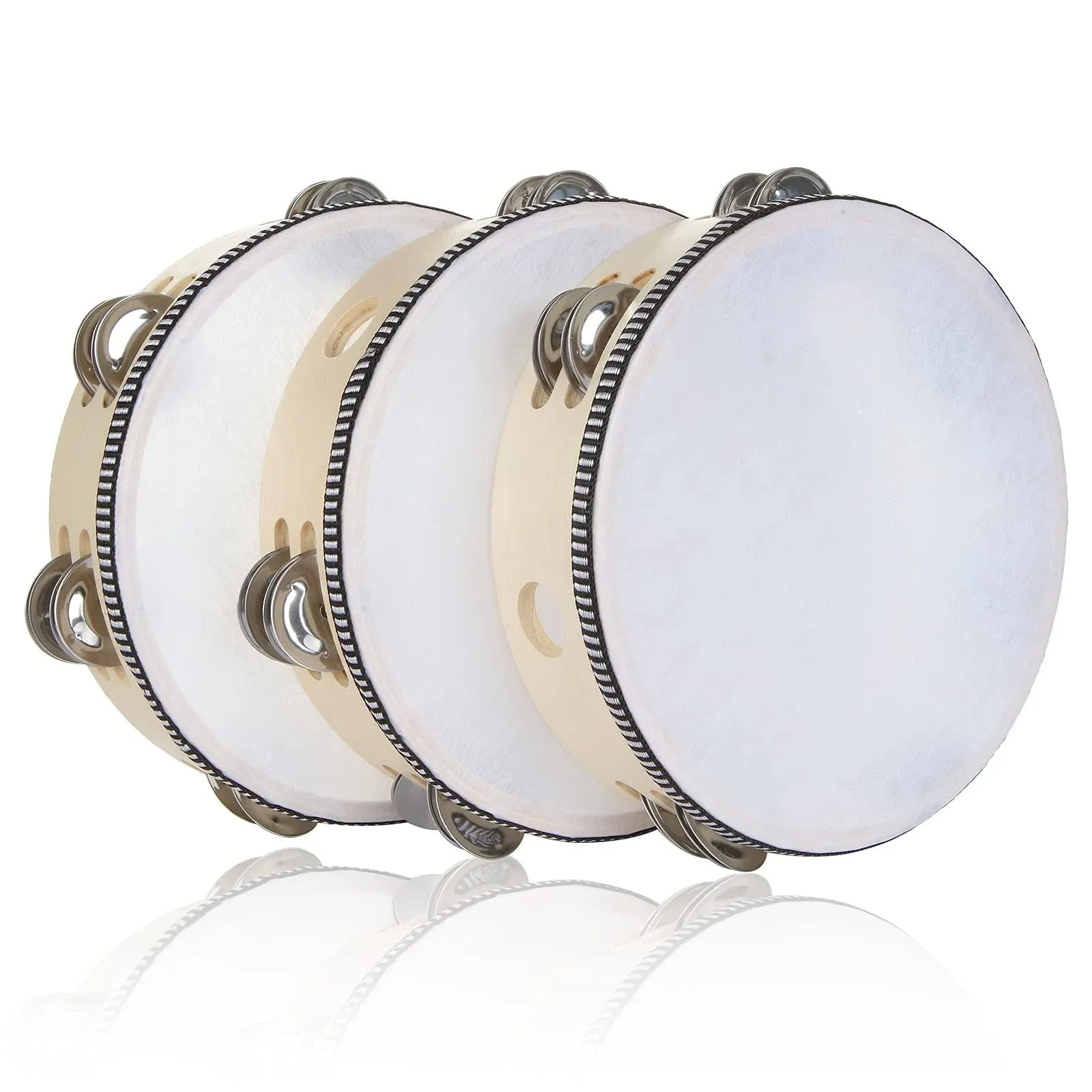 Ltgo 3 Pack 8 inch Tambourine for Adults Hand Held Wood Tambourine Metal Jingles Musical Educational Instrument Rhythm Percussion Tambourine for KTV P