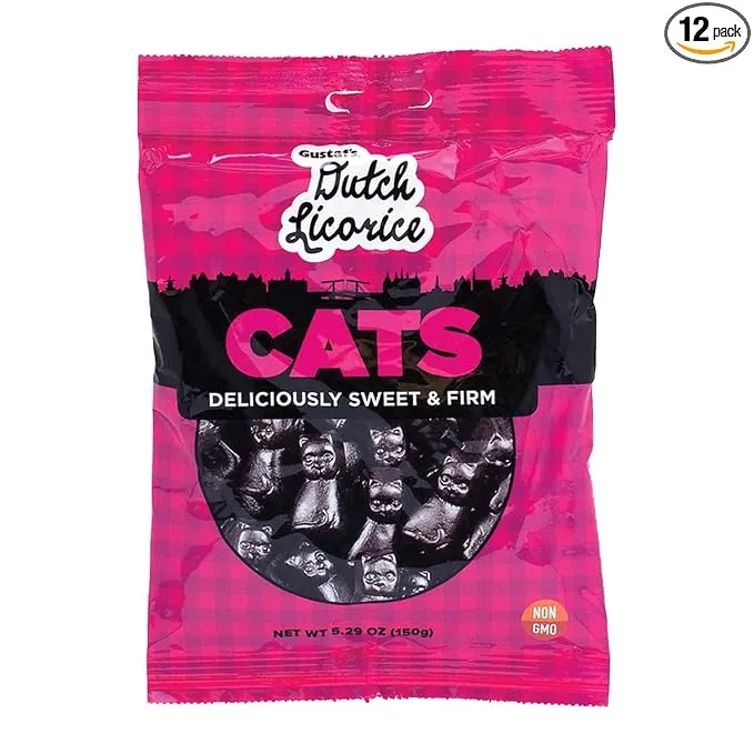 Gustaf's Dutch Licorice Cats, 5.2-Ounce Bags (Pack of 12)