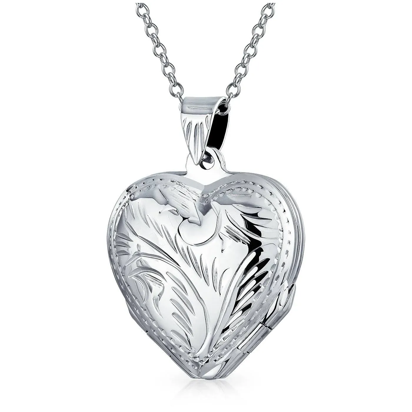 Bling Jewelry Women's Sterling Silver Etched Four Way Heart Locket Necklace