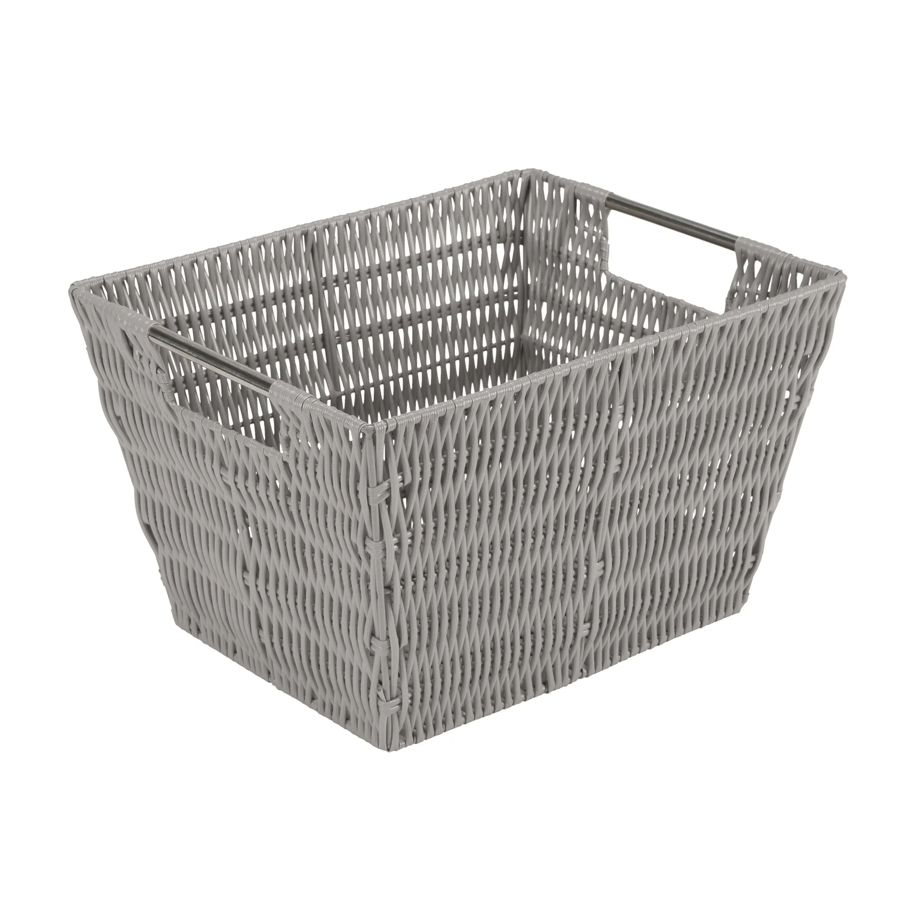 Simplify Medium Rattan Storage Tote Basket in Charcoal