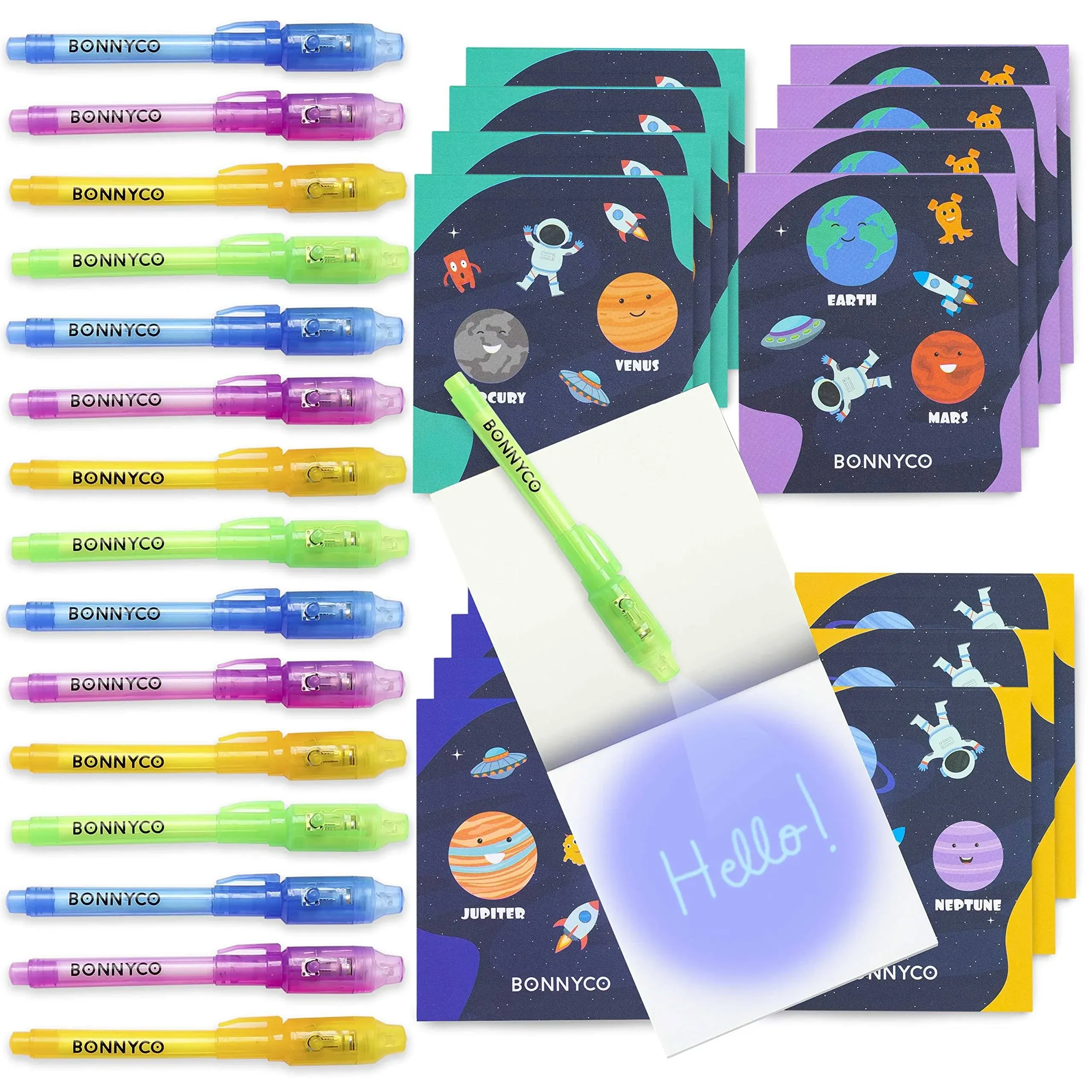 BONNYCO Invisible Ink Pen & Notebook Pack 16, Space Party Favors | Space Themed Party Favors for Kids Goodie Bags Stuffers Pinata Stuffers Classroom Prizes Return Gifts for Kids Birthday Student Gifts