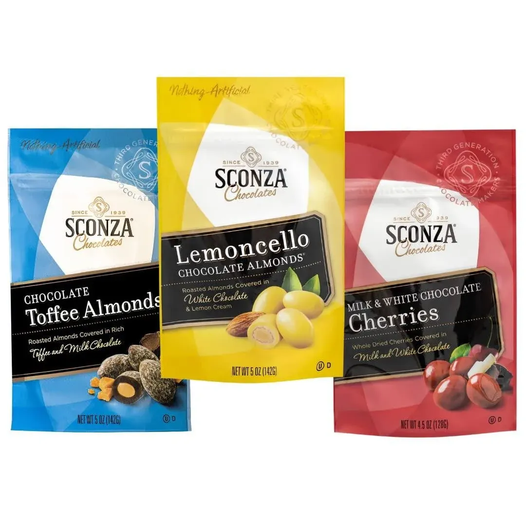 Sconza Candy Fan Favorite Mix Pack 3 Pack Lemoncello Almonds Pack of 1 5oz, Milk ...