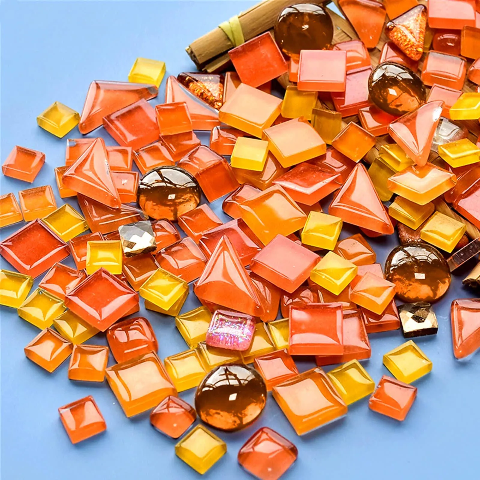 500g Mixed Color Irregular Crystal Mosaic Tiles,Tiny Mosaic Tile DIY Hobbies Children Handmade Crystal Craft for Craft Bathroom Kitchen Home Decoration DIY Art Projects,0.4X0.4 Inch(Orange Series)