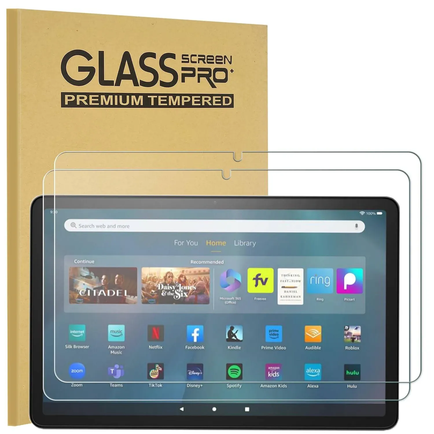 2 Pack Amazon Fire Max 11 Tempered Glass Screen Protector 9H Film Case Friendly