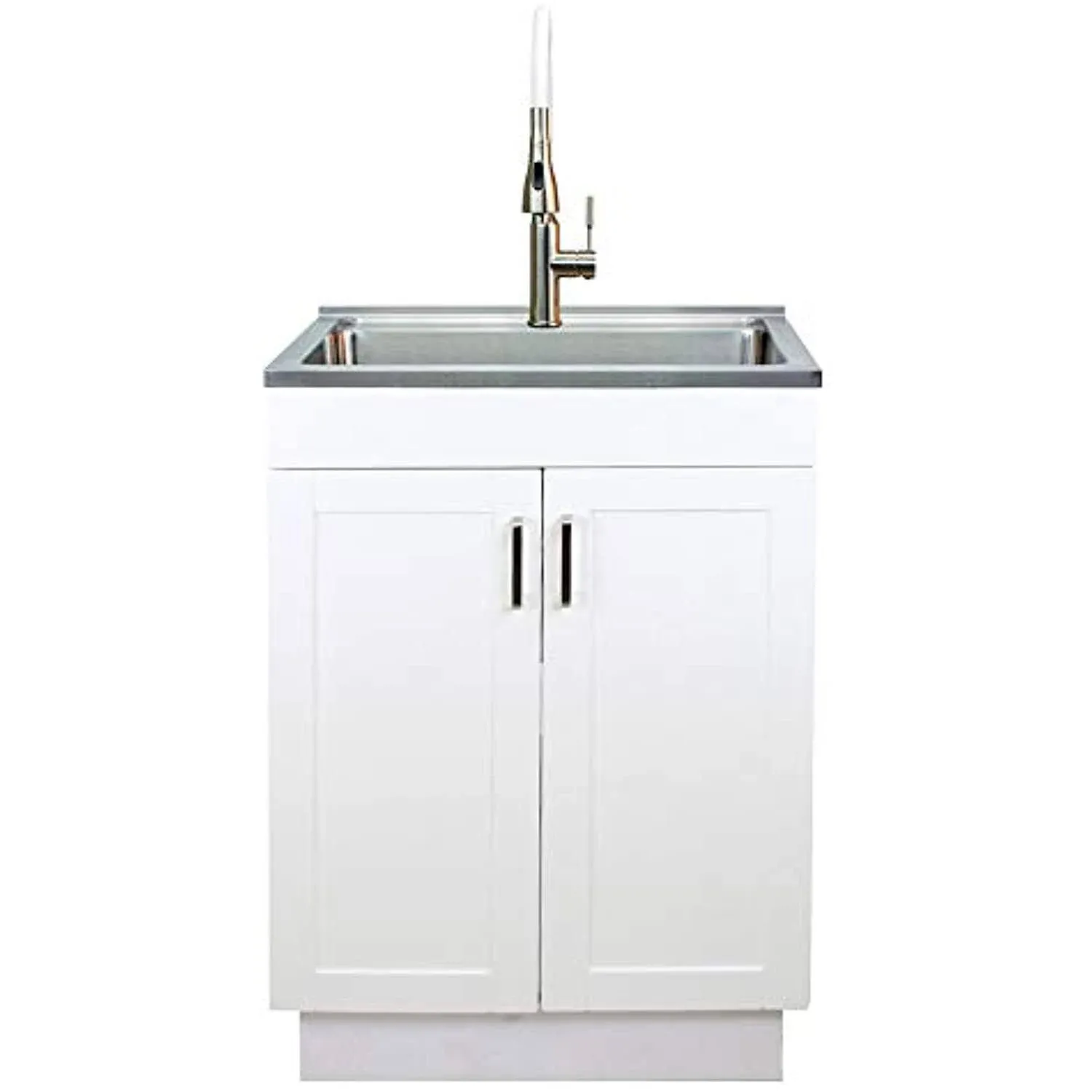 All-in-One 23.6 in. x 19.7 in. x 34.6 in. Stainless Steel Laundry/Utility Sink and Wood Cabinet with Faucet in White