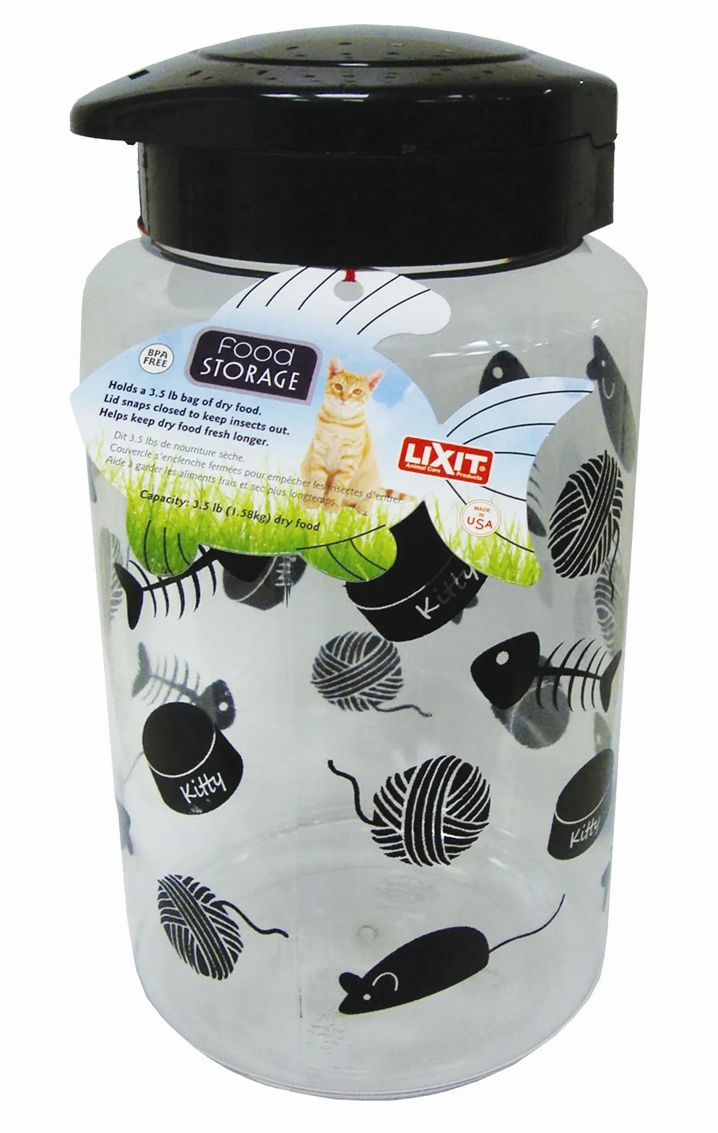 Lixit Food and Treat Storage Jars for Dogs, Cats, Small Animals and Birds (128oz, Cats - Black)