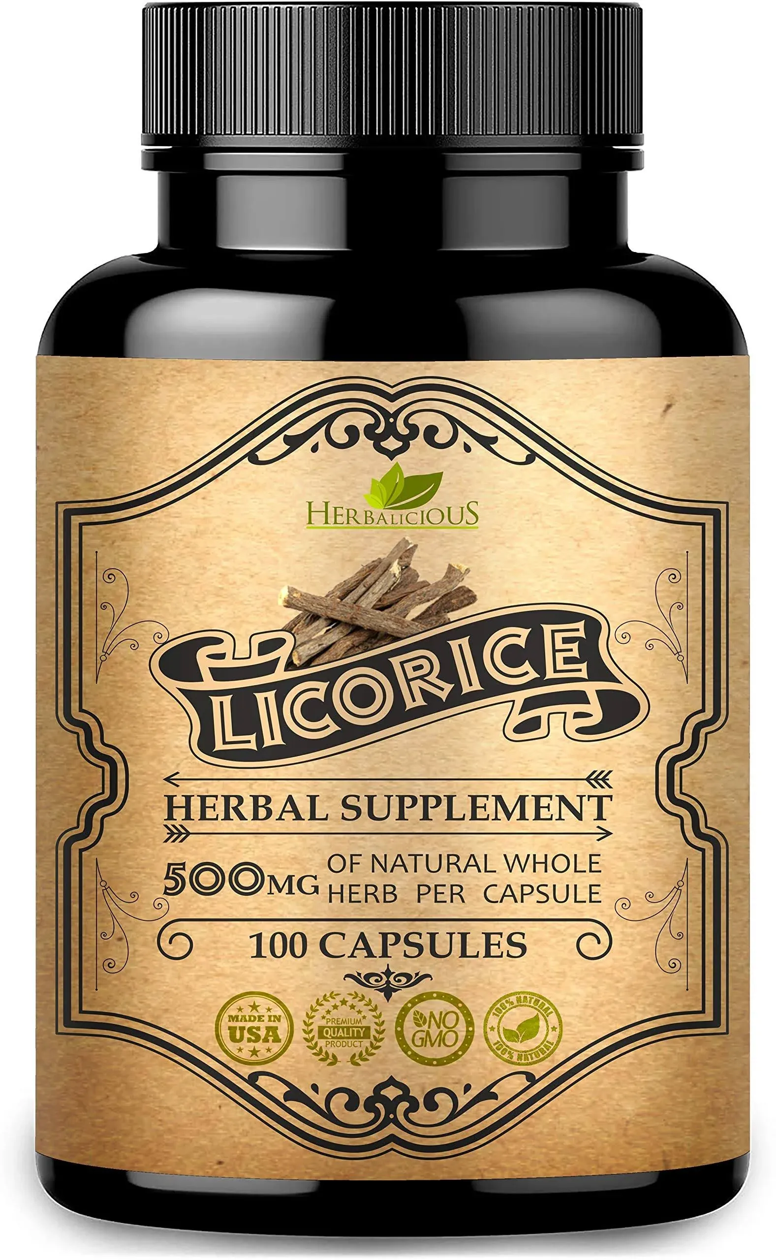 Herbalicious Licorice Root Capsules - Pure Organic Glycyrrhiza Glabra Extract ...