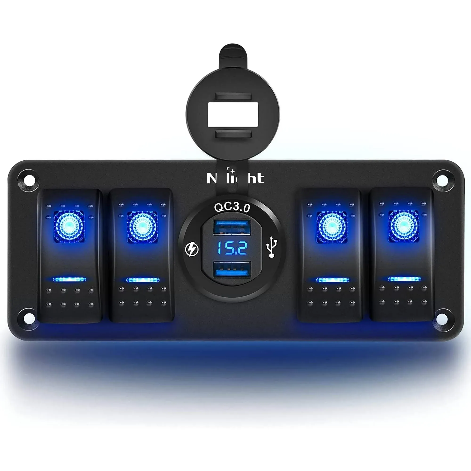 Nilight 4 Gang Rocker Switch Panel with USB Charger Voltmeter Waterproof 12V-24V