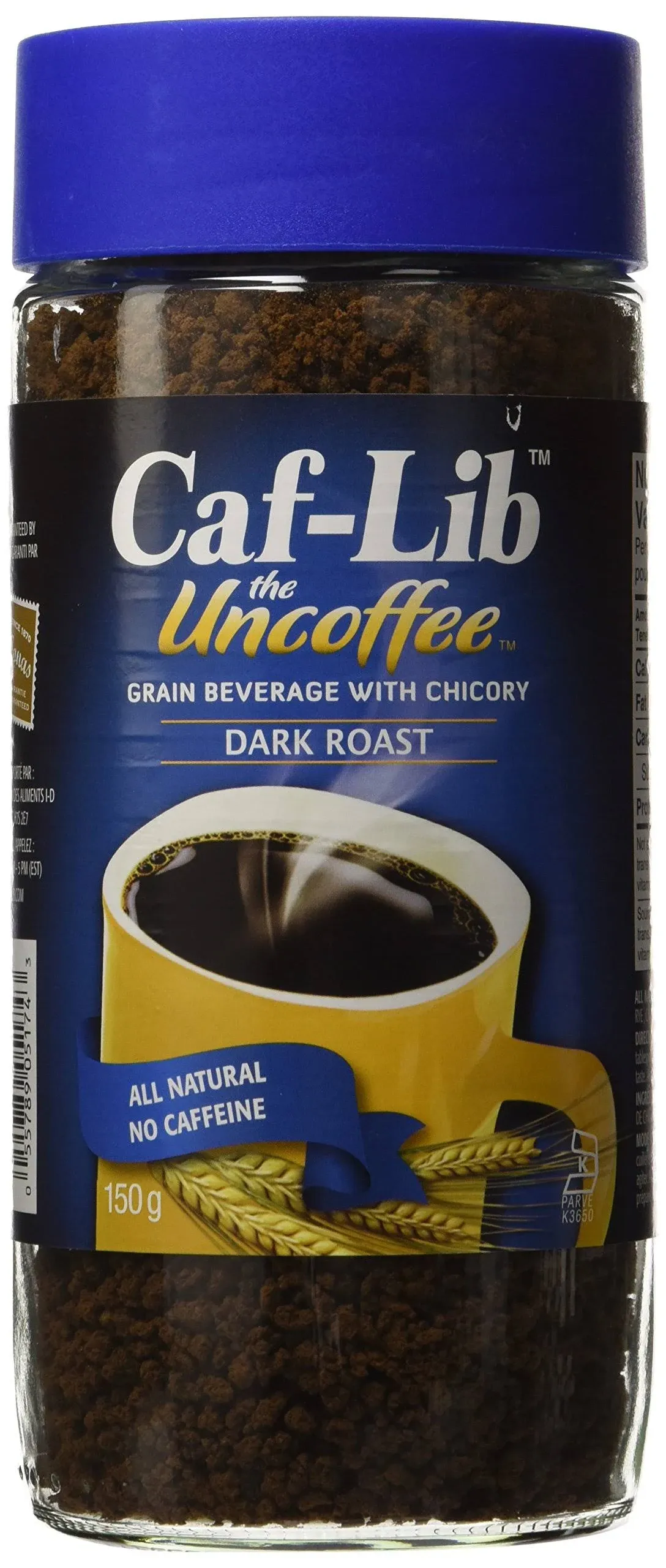 Caf-Lib Dark Roast Coffee Alternative with Barley and Chicory 150-gram