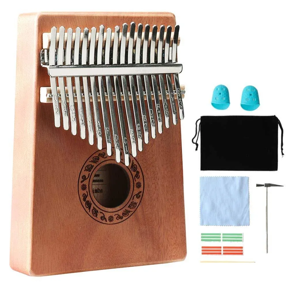 Kalimba Thumb Piano 17 Keys Portable Mbira Finger Piano Music Instrument Gifts for Kids and Adults Beginners Thumb Pianos with Tuning Hammer, Finger Covers