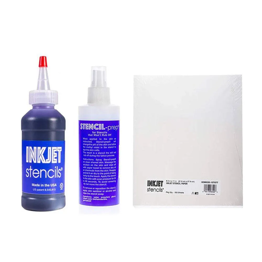 Tatu-Derm Inkjet Stencils Tattoo Stencil Refill Kit - Paper, Stenciling Prep Spray & Ink