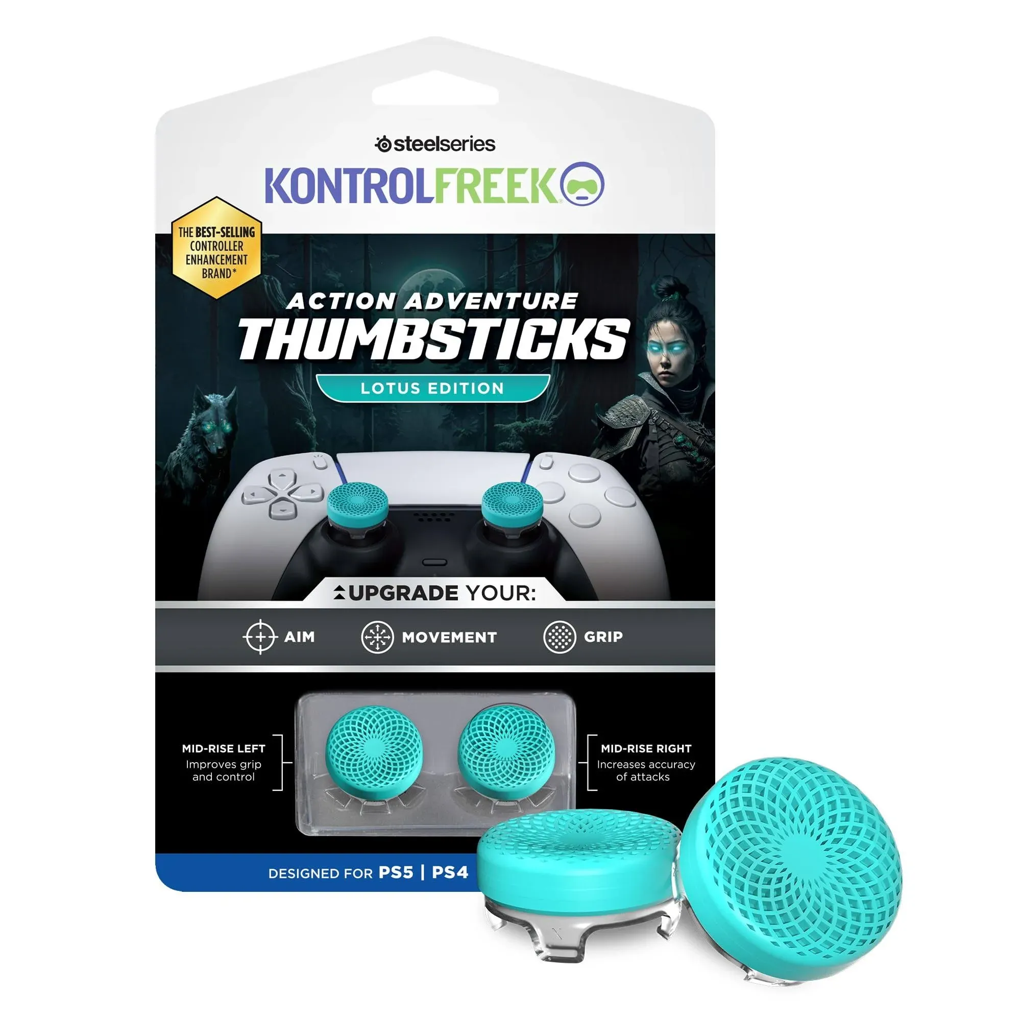 KontrolFreek - Action Lotus Thumbsticks, Xbox - Teal/Clear