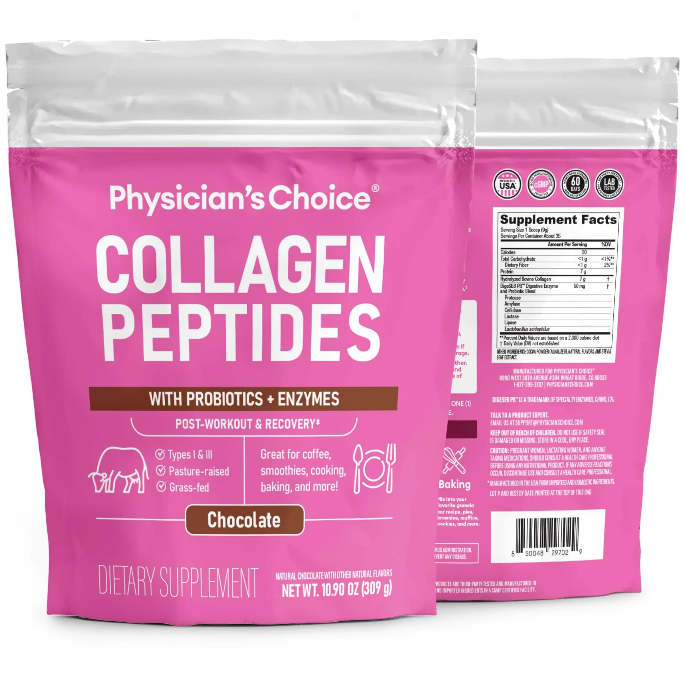 Physician's Choice Collagen Peptides Powder (Hydrolyzed Protein - Type I & III) w/Digestive Enzymes - Keto Collagen Powder for Women & Men - Hair &