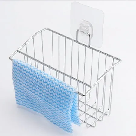 Yirtree Stainless Steel Kitchen Sink Suction Organizer Basket - Wall Mounted Hanging Sink Drain Basket Sponge Soap Holder Rack