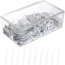 Yesesion Clear Plastic Cord Organizer Box with Adjustment Compartments, Large Cable Management Case with Lid and 10 Wire Ties for Desk Drawer, Home Office, Art Supply, Electronic Accessories (1 Pack)Yesesion Clear Plastic Cord Organizer Box with Adjustme