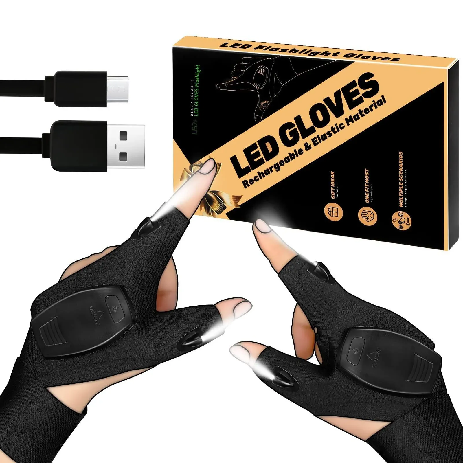 Rechargeable LED Flashlight Gloves Gifts for - Father&#039;S Day Gifts for Women Him 