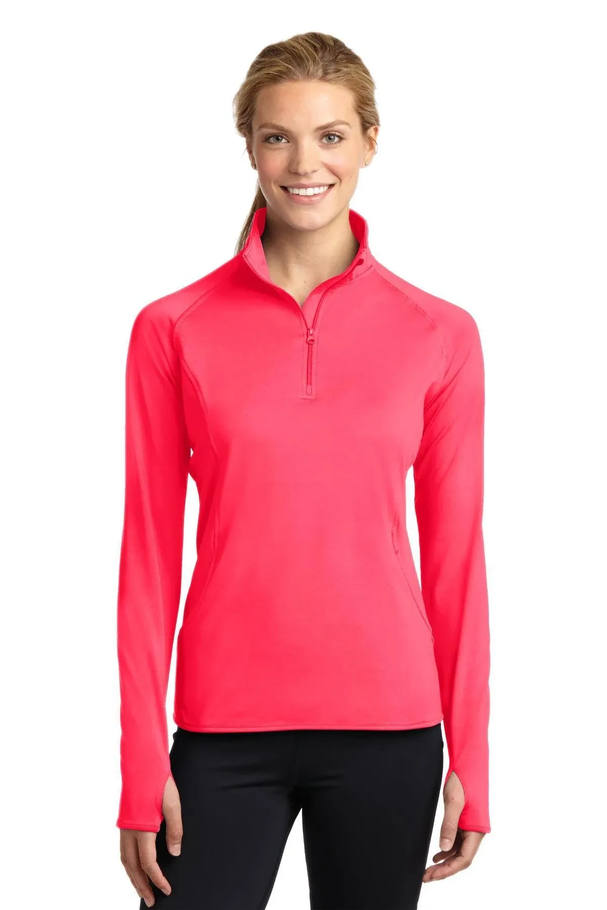 SPORT-TEK Women's Sport Wick Stretch 1/2 Zip Pullover L Hot Coral