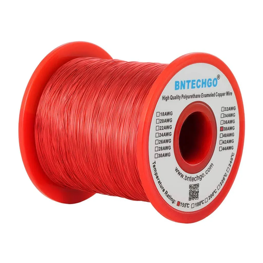 BNTECHGO 38 AWG Magnet Wire - Enameled Copper Wire - Enameled Magnet Winding Wire - 1.0 lb - 0.0039" Diameter 1 Spool Coil Red Temperature Rating 155℃ Widely Used for Transformers Inductors