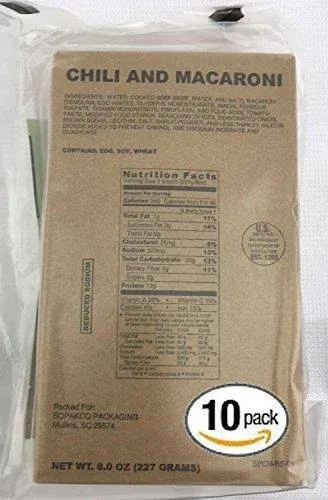 Pack of 10 Sopakco Sure-Pak MRE Reduced Sodium Emergency Ration Meals - Ready to ...