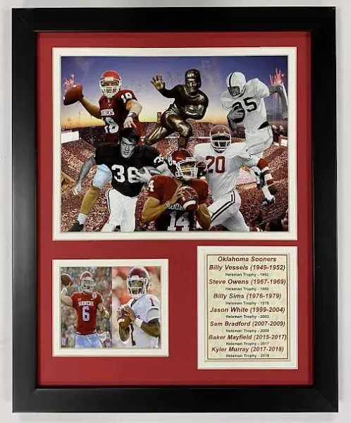 Legends Never Die Oklahoma Sooners Heisman Trophy Winners Collage, 11-Inch by 14-Inch Framed Photo Collage, 11 by 14-Inch