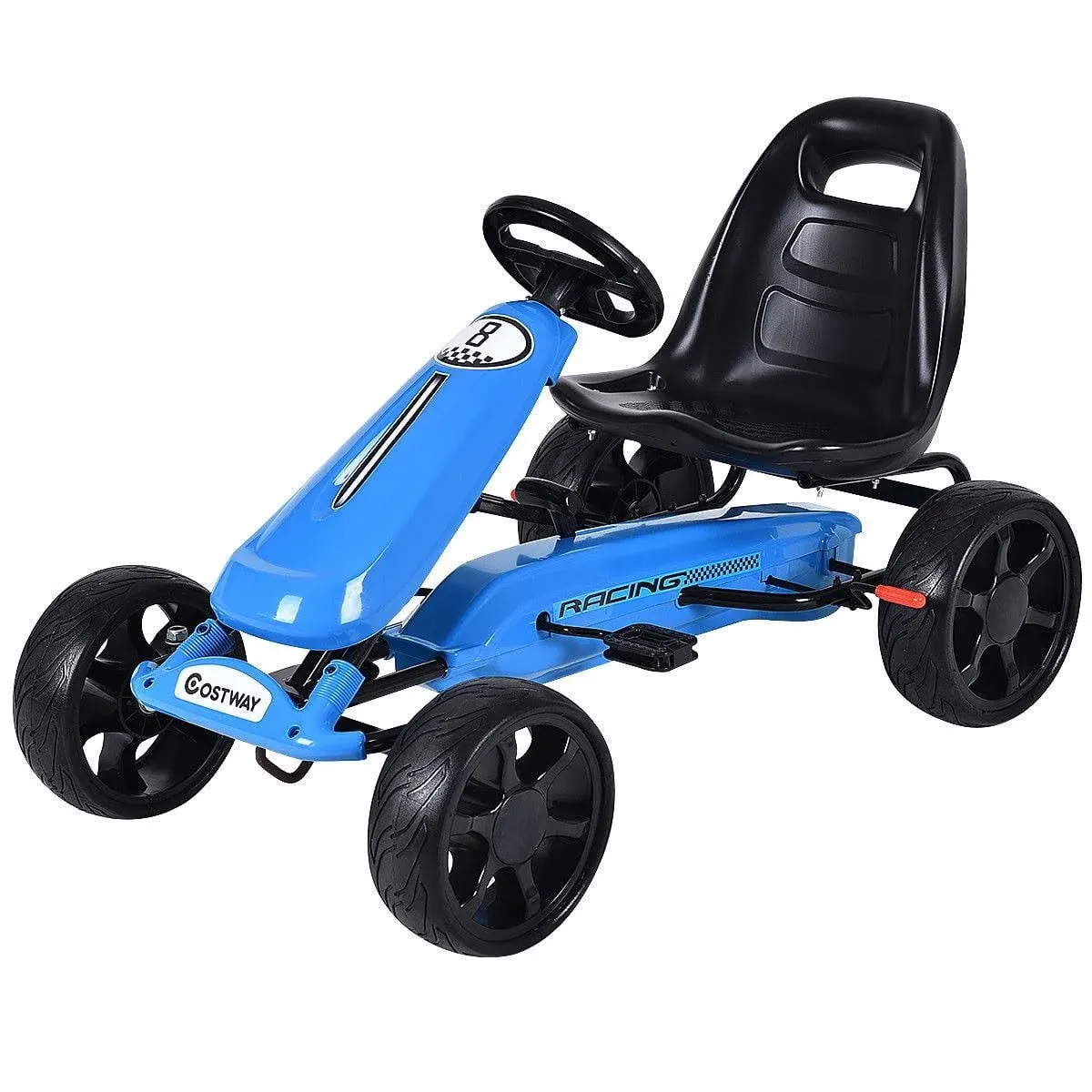 Costway Xmas Gift Go Kart Kids Ride on Car Pedal Powered Car 4 Wheel Racer Toy Stealth Outdoor Blue