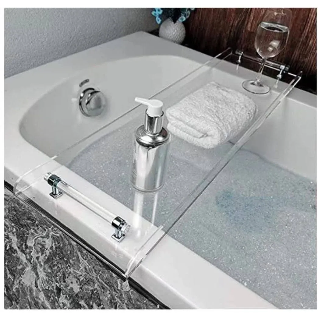 WANLIAN 33inch Luxury Bathtub Caddy Tray for Bathroom Bath tub Table Caddy Tray Shelf for Shower Storage Organizer tub Tray Accessories for Bath tub Table Caddy Tray (Silver Handles)