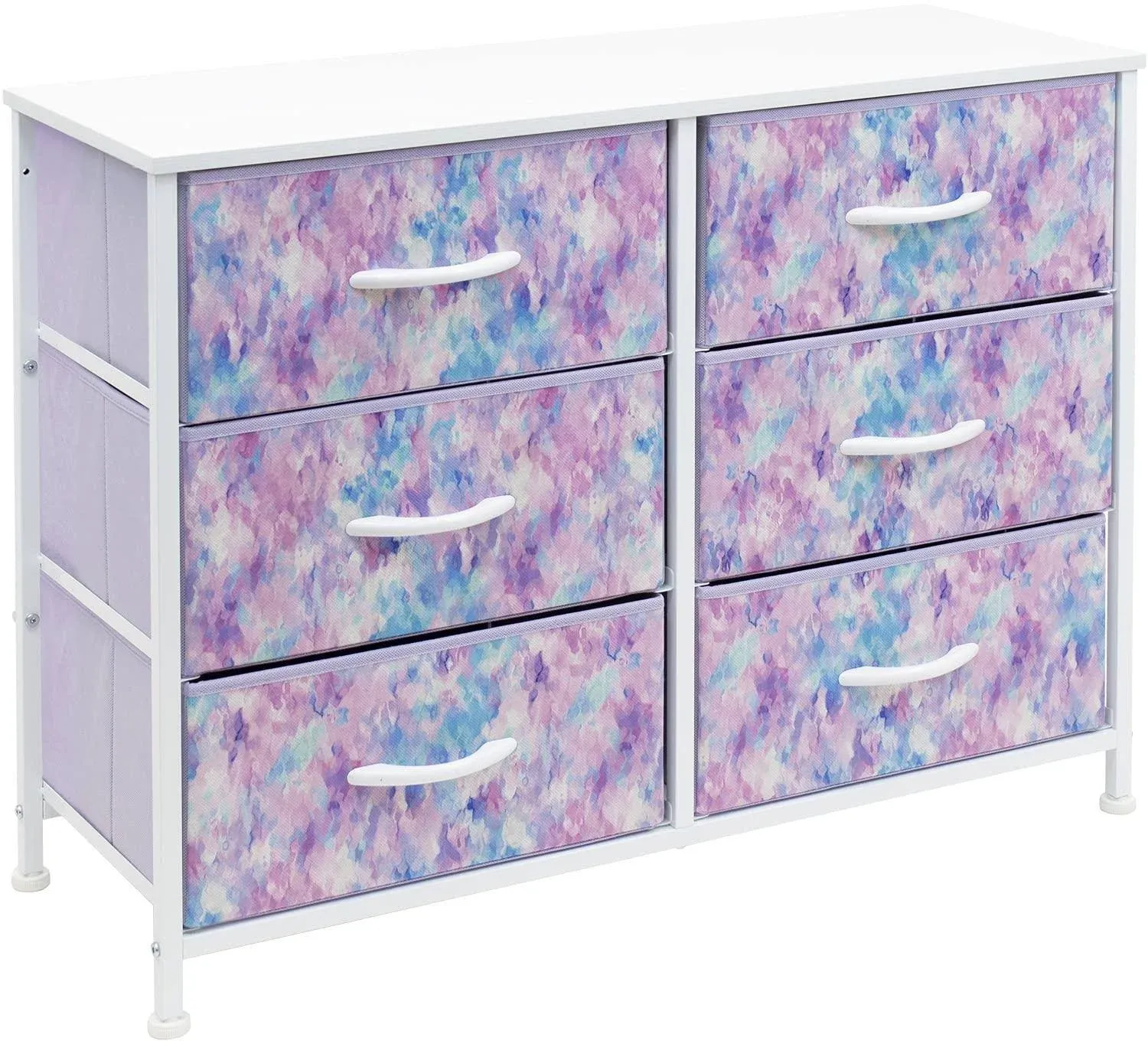 Sorbus Kids Dresser with 6 Drawers - Storage Chest Organizer Unit with Steel Frame, Wood Top & Handles, Tie-dye Fabric Bins for Clothes - Wide Furniture for Bedroom Hallway Kids Room Nursery & Closet