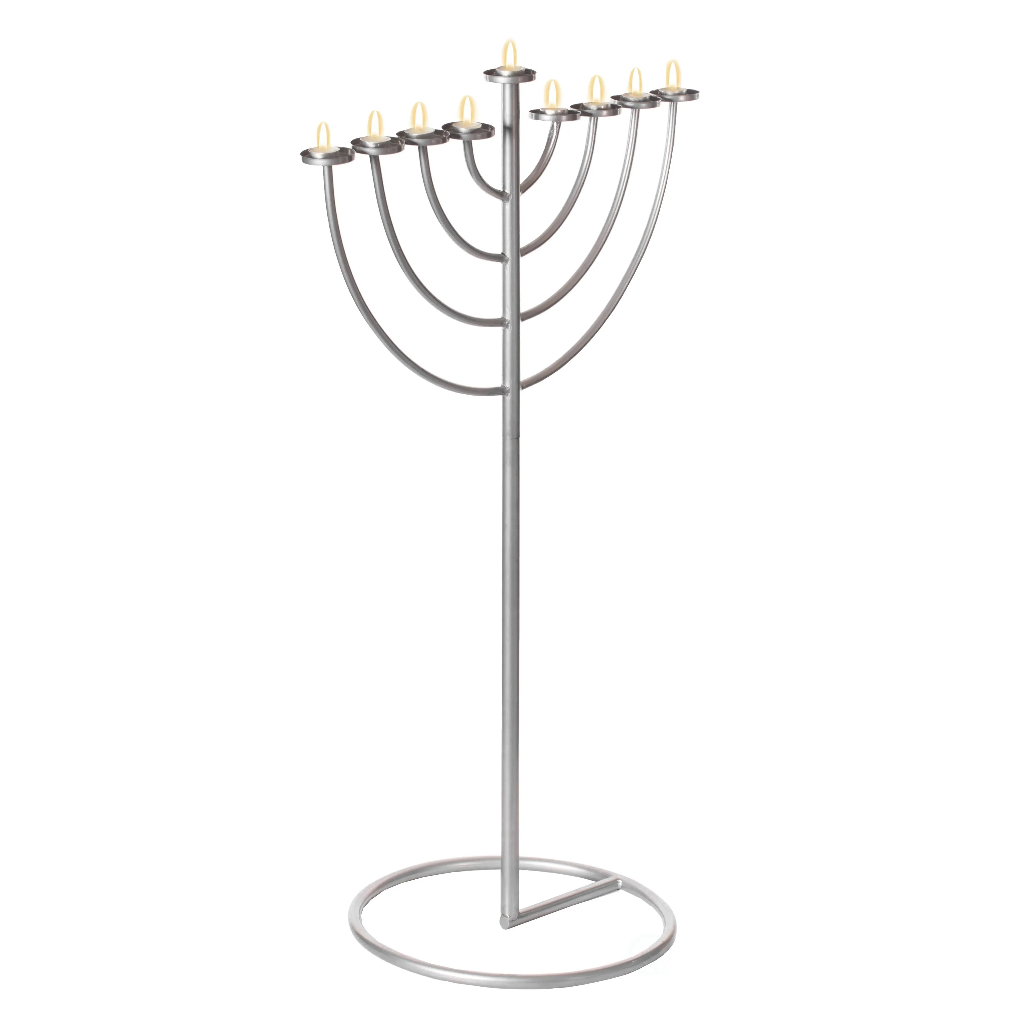 Vintiquewise Large Modern Silver 9 Branch Lighting Thin Pipe Hanukkah Menorah ...