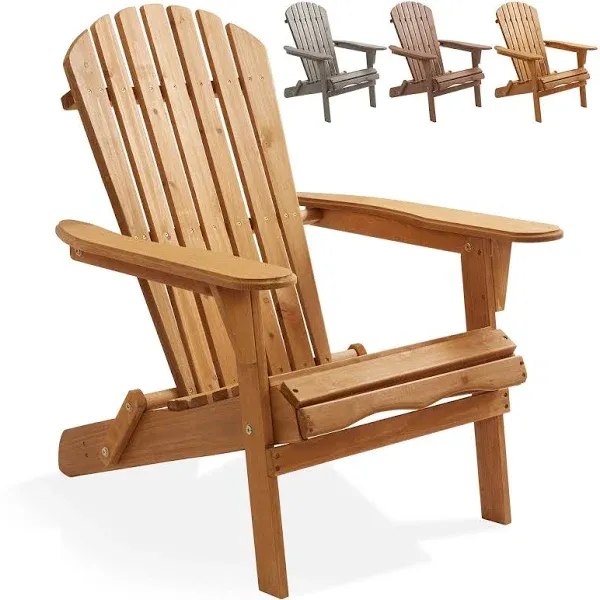 Casafield Set of 2 Folding Adirondack Chairs, Wood Outdoor Fire Pit Patio Seating-Natural