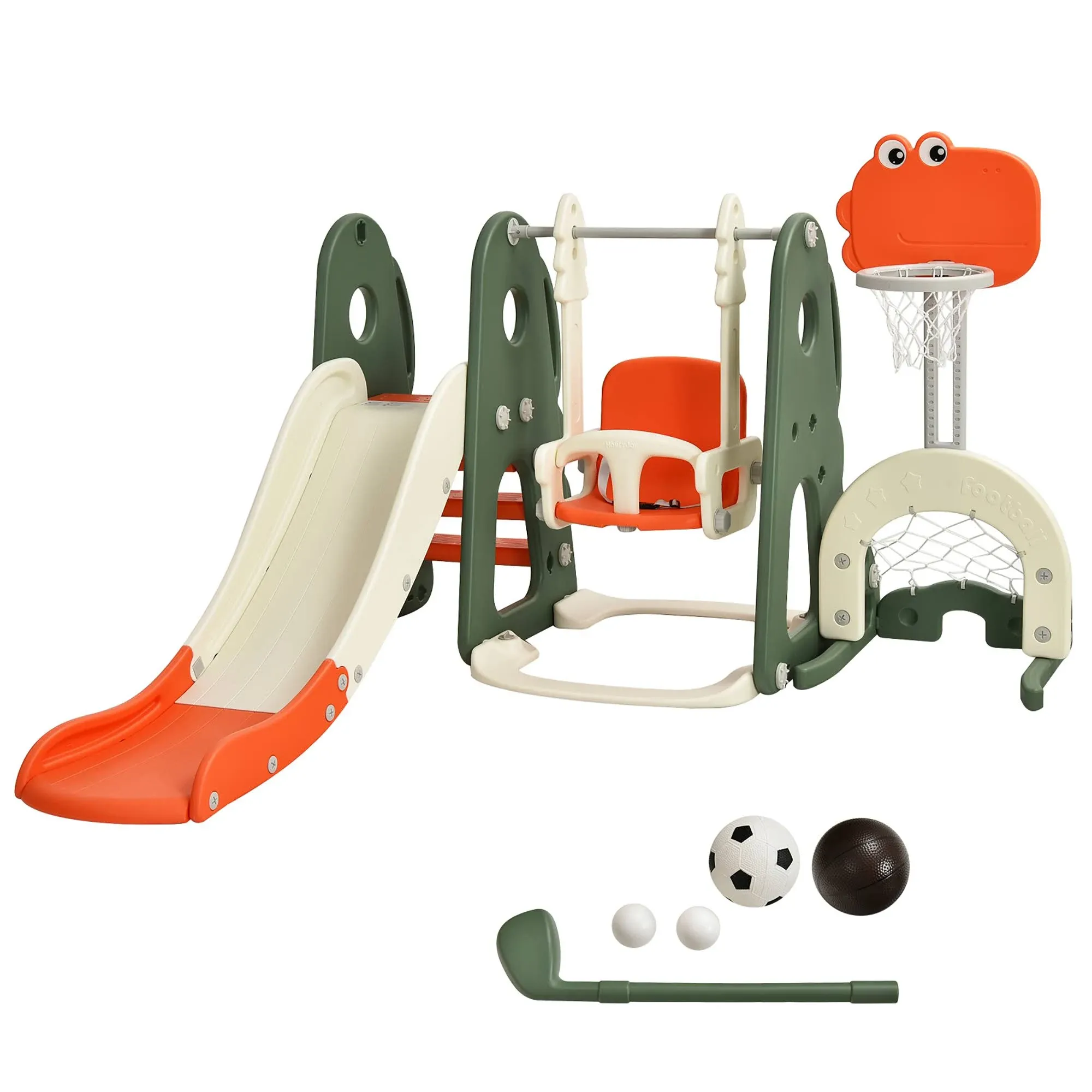 Costway 6 in 1 Toddler Slide and Swing Set Climber Playset w/ Ball Games