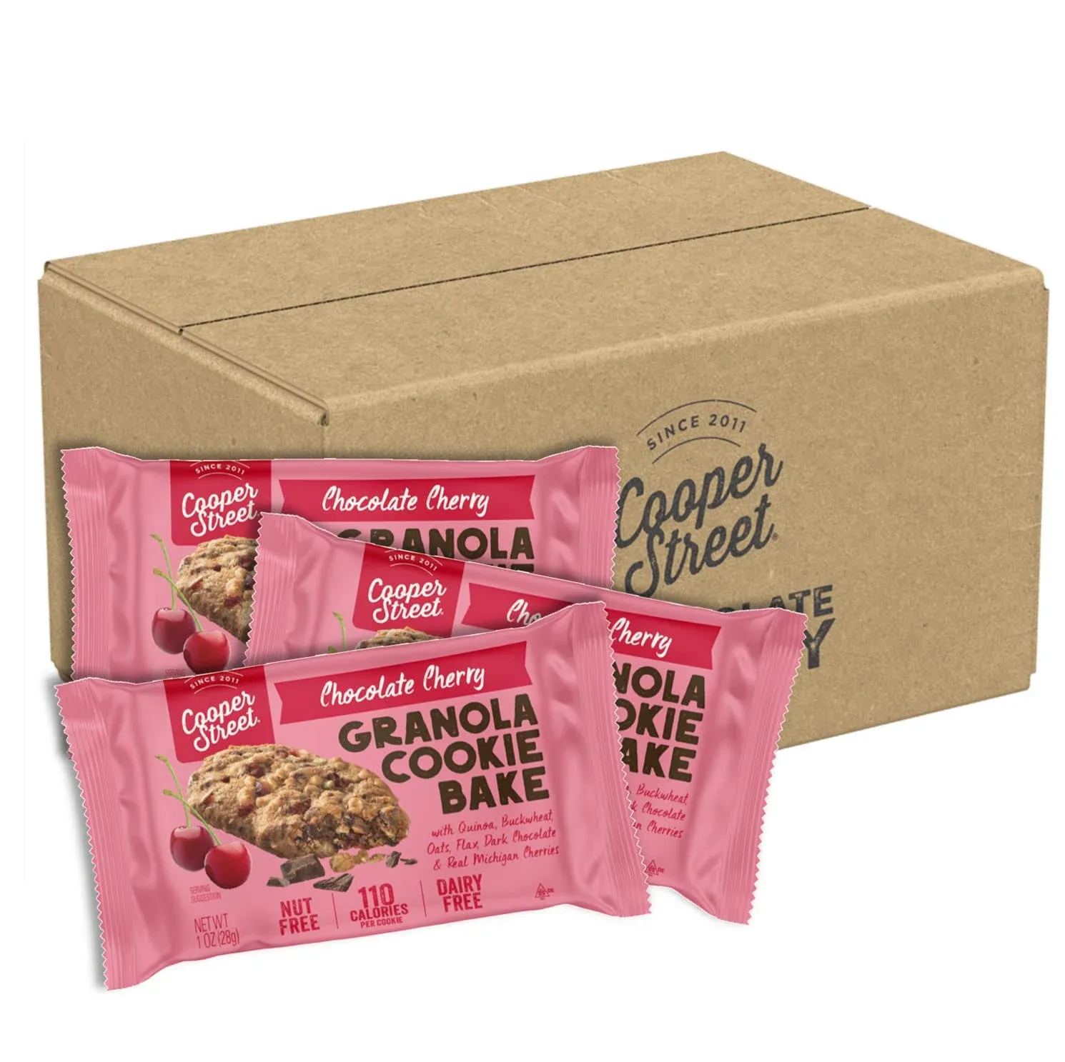 Cooper Street Granola Cookie Bake - Chewy Granola Bars with Chia, Flax, Buckwheat and Oats in Delicious Chocolate Cherry Flavor | Individually Wrapped Healthy Breakfast Bars | 1 oz | 48 Pack