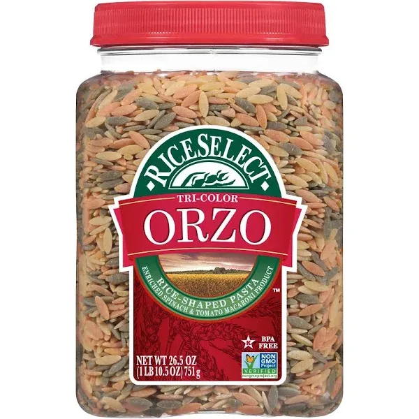 Rice Select Orzo Tri Color Pasta - 26.4 oz jar