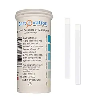 Very High Level Hydrogen Peroxide H2O2 Test Strips, 0-10,000 ppm [Vial of 50 Strips]