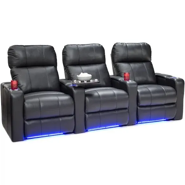 Seatcraft Monterey Leather Home Theater Seating Power Recline, Black, Row of 3