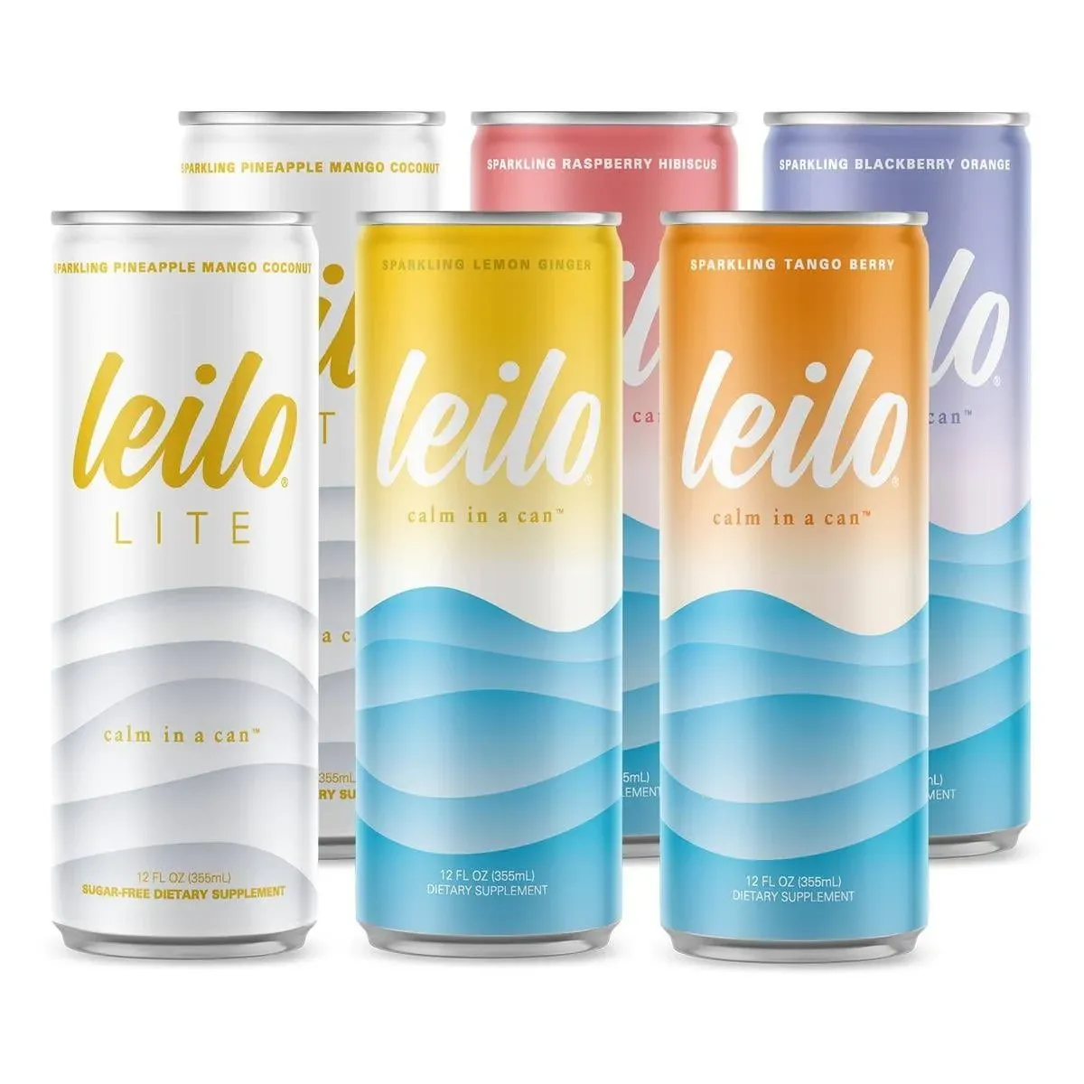 Leilo Calm in a Can | Sparkling Relaxation Drink with Kava | All Natural & Gluten Free | Sunset Variety + Lite, 12 ounce, Pack of 6 | Packaging May Vary