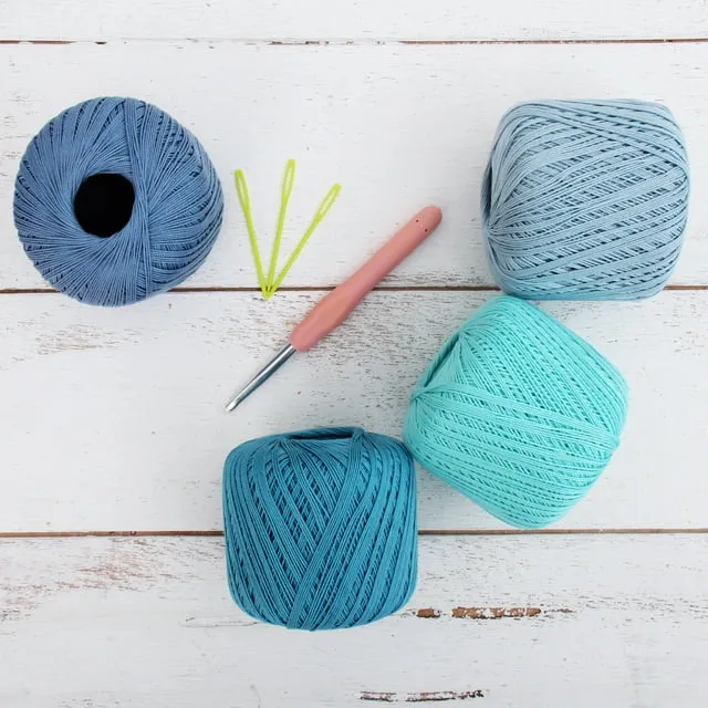 100% Pure Cotton Crochet Thread Set by Threadart - Size 10 - Summer Blues - Four 50g Balls