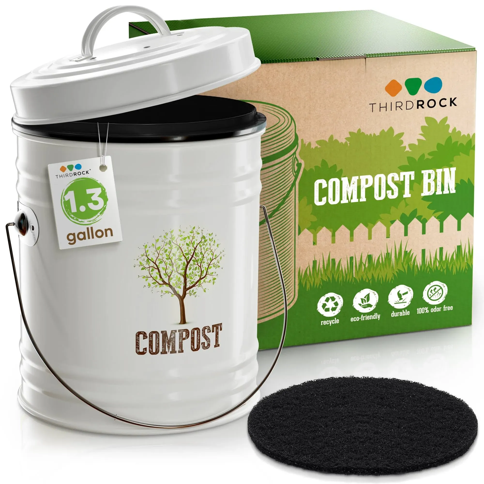 Third Rock Kitchen Compost Bin - 1.3 Gallon Indoor Compost Bin Countertop ...