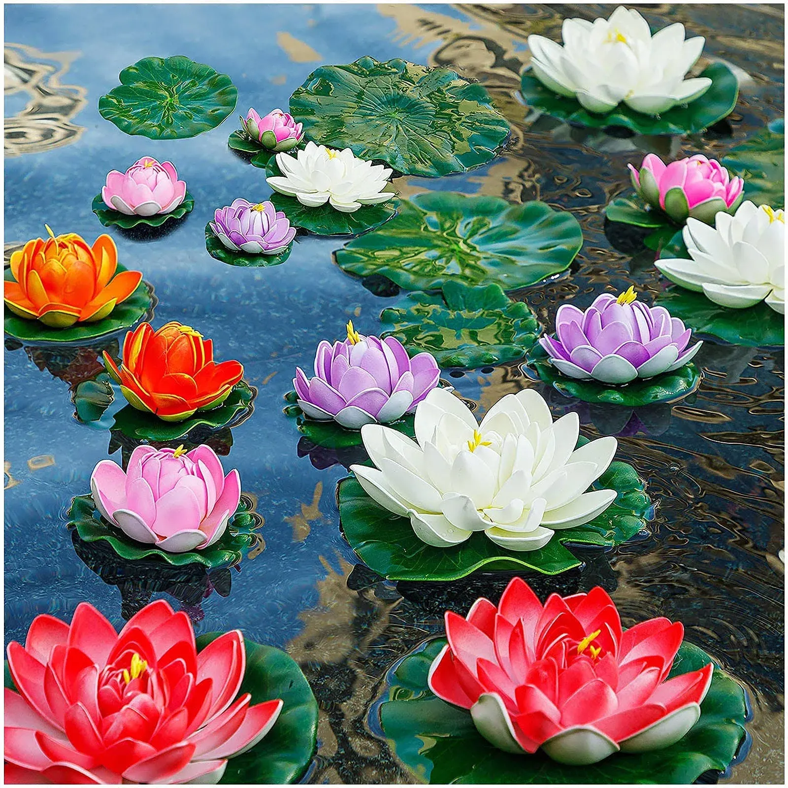 Whistenfla Artificial Lily Pads for Pond, 11In &amp; 6In Artificial Flowers Floating