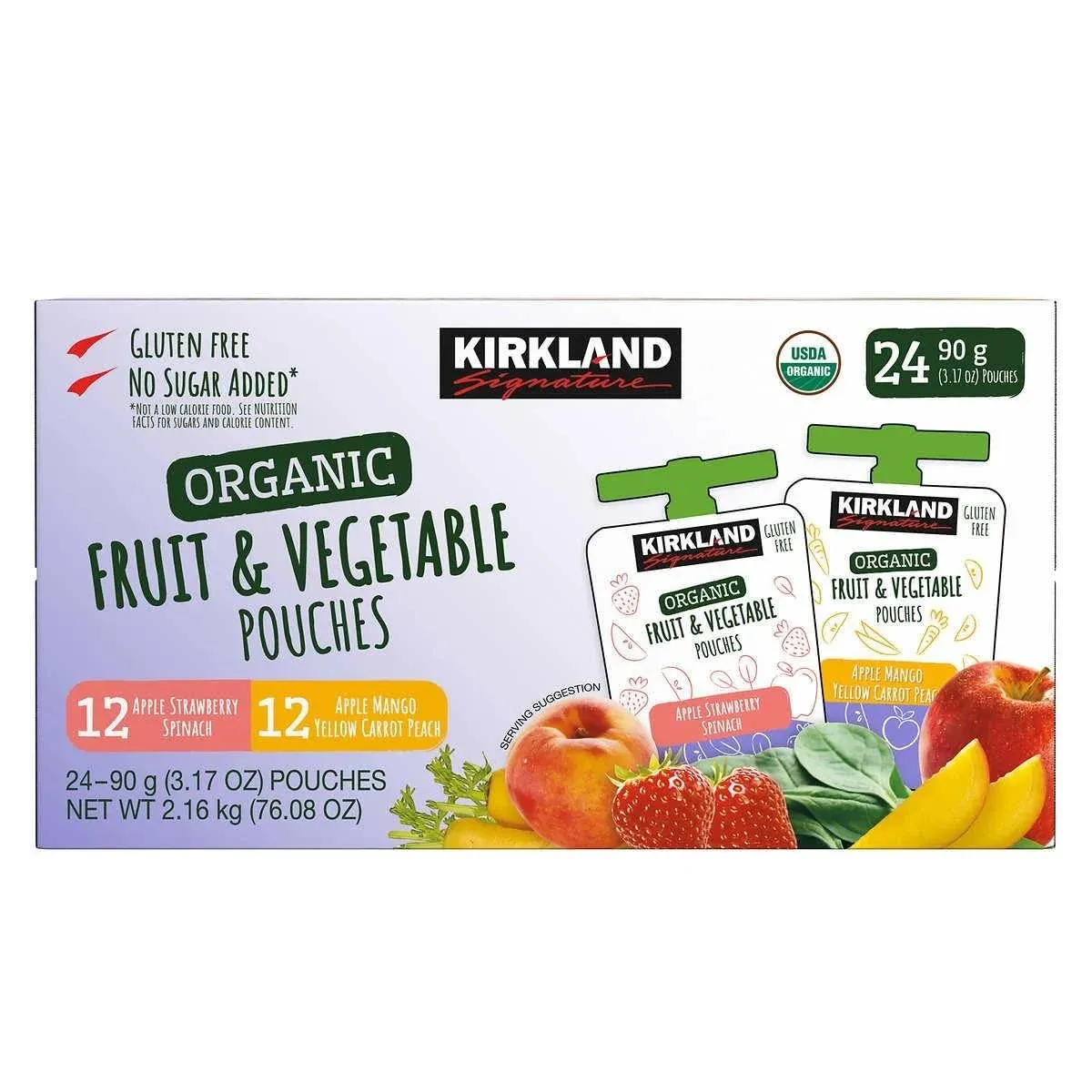 Kirkland Signature Fruit & Vegetable Pouches, Organic, Apple Strawberry Spinach ...