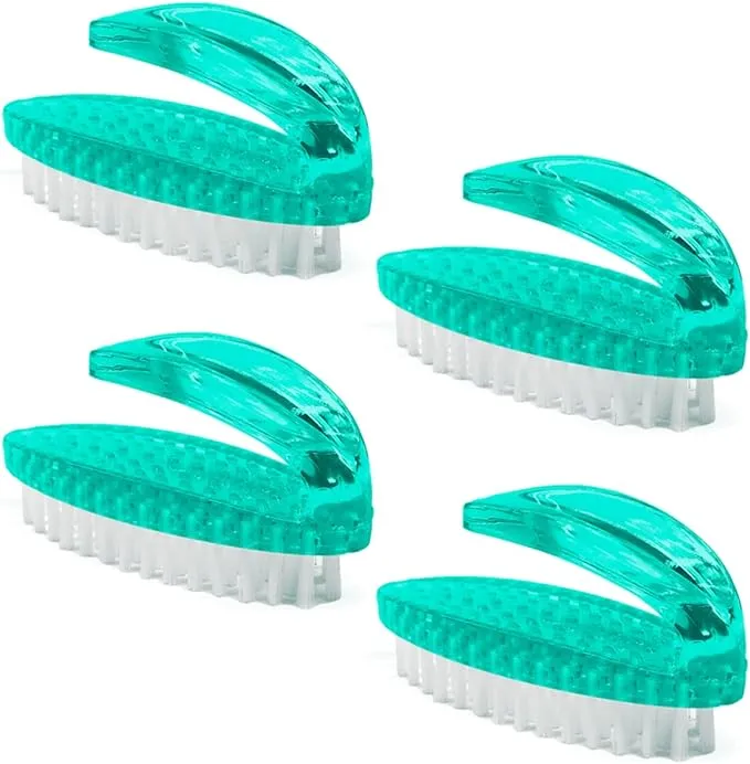 Handle Grip Nail Brush for Cleaning Fingernails Hands & Under Nails, Stiff Bristle Mechanic Scrub Brush Cleaner for Men Women, Pedicure Scrubbing Tool Kit - 4 Green