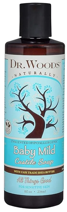 Dr. Woods Unscented Baby Mild Liquid Castile Soap with Organic Shea Butter, 8 Ounce