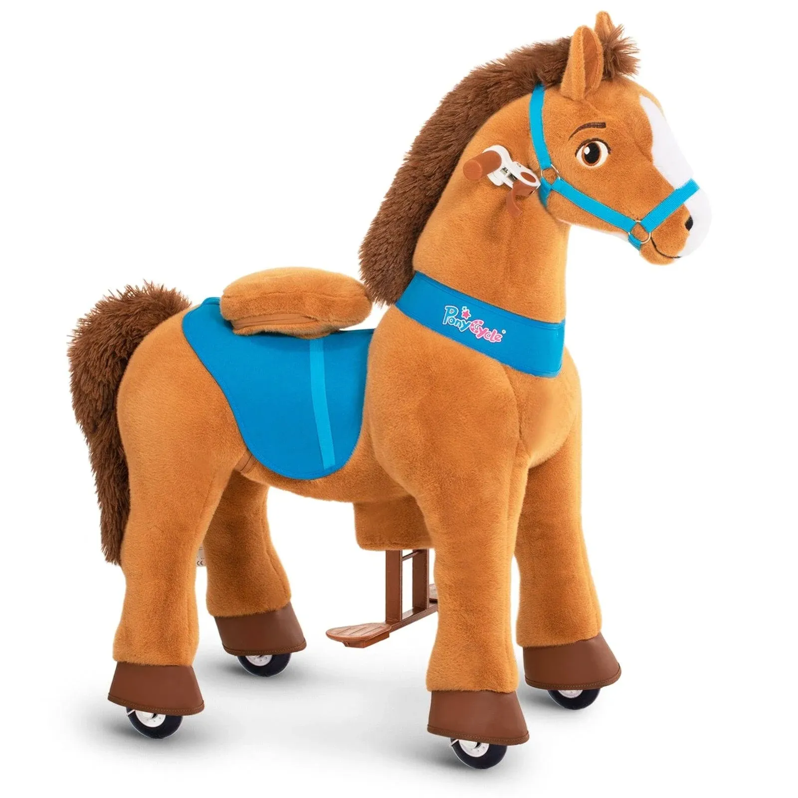 PonyCycle Kids Ride on Horse Toys Plush Interactive Riding Horse Ride for Toddlers 3-5 Walking Rocking Horse with Wheels, No Battery or Electricity, Giddy up Riding Toys Light Brown E336